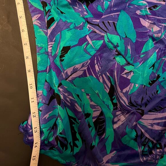 80’s Vintage Maxine Of Hollywood Purple Green Low Leg Glam Swimsuit Bathing Suit - Picture 9 of 12